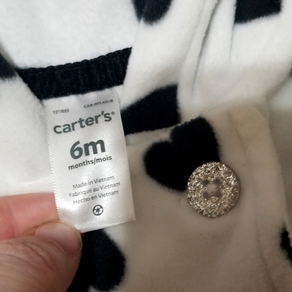 NWT Carter's black & white heart fleece hooded jacket - 6m - Picture 2 of 3